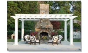 California backyard pergola and outdoor fireplace