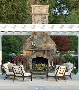 outdoor fireplace and pergola in the Bay Area of California