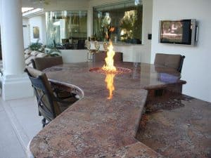 Fire table as part of a Bay Area outdoor kitchen counter
